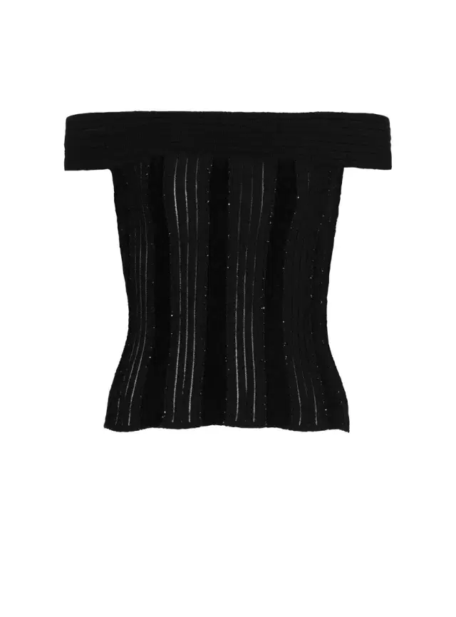 Balmain Off-the-shoulder glitter knit top