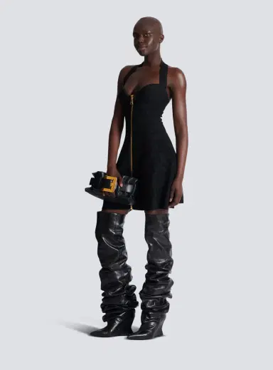 Balmain Flared halterneck dress in crocodile knit | Thumbnail 2