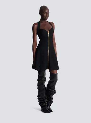 Balmain Flared halterneck dress in crocodile knit | Thumbnail 3