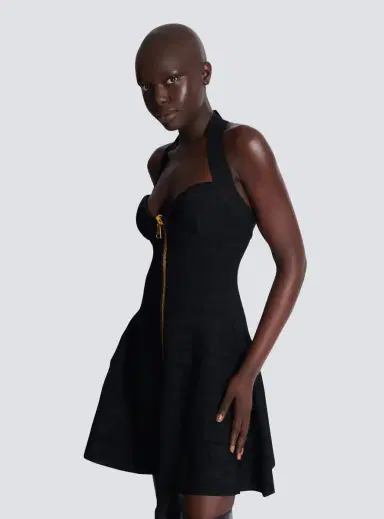 Balmain Flared halterneck dress in crocodile knit | Thumbnail 7