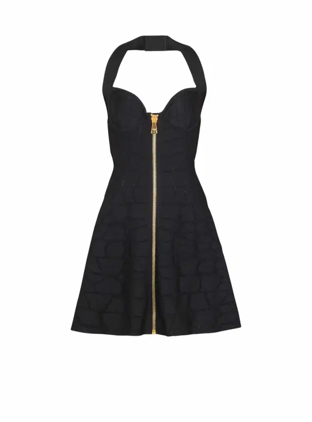 Balmain Flared halterneck dress in crocodile knit