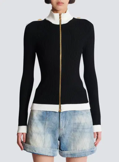 Balmain Zipped high-neck knit cardigan | Thumbnail 7