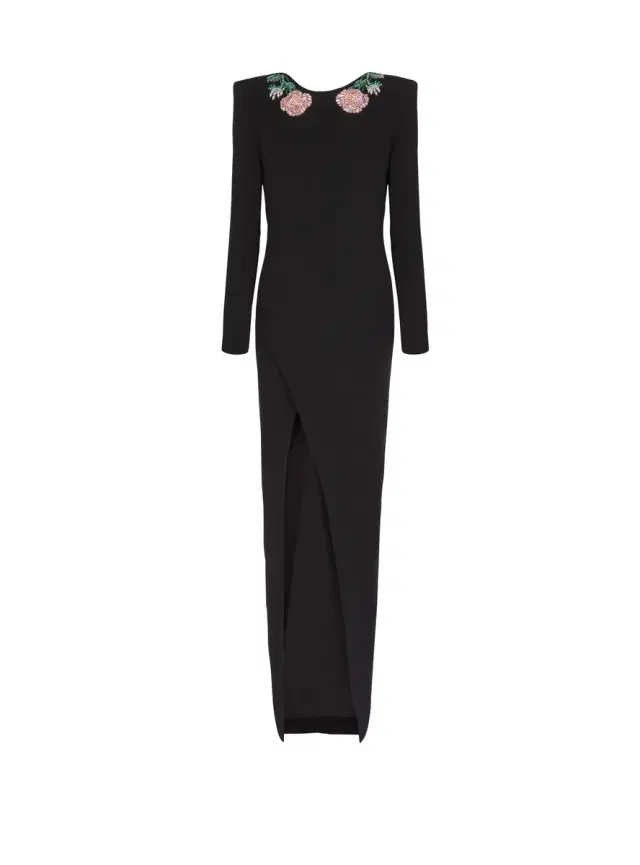 Balmain Long backless dress with Roses embroidery