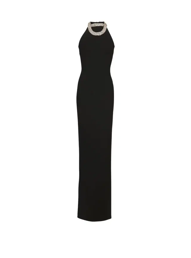 Long sleeveless embroidered dress
