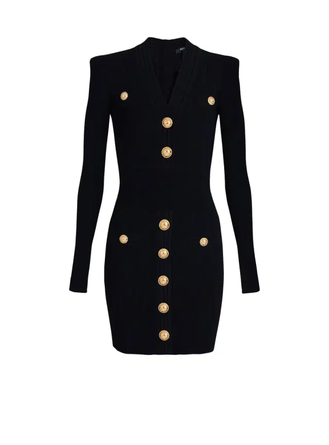 Short knitted dress with gold buttons