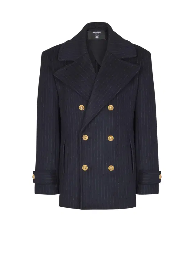 Balmain Short striped wool pea coat