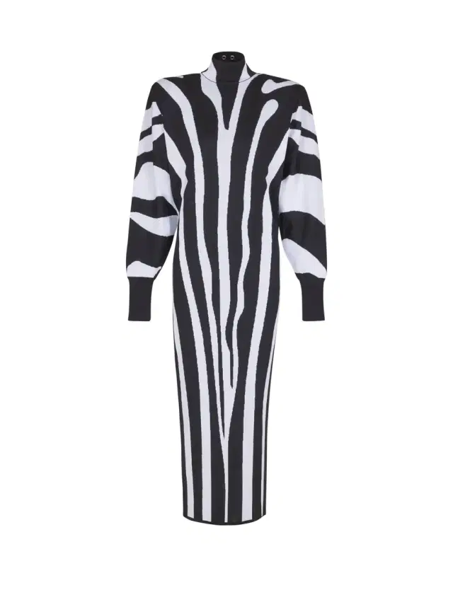Balmain Long knit dress with zebra intarsia
