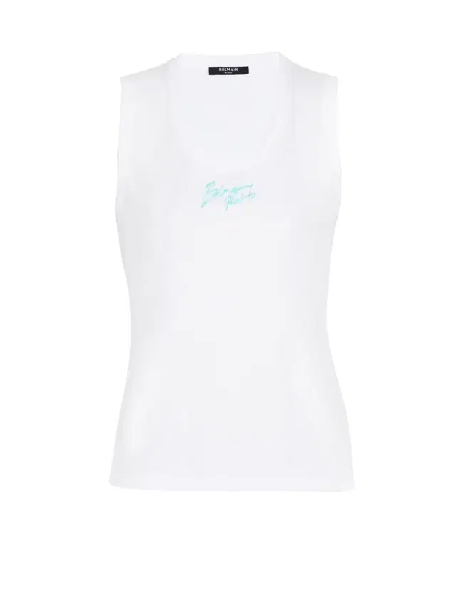 Balmain Relaxed tank top with  Paris Brush print
