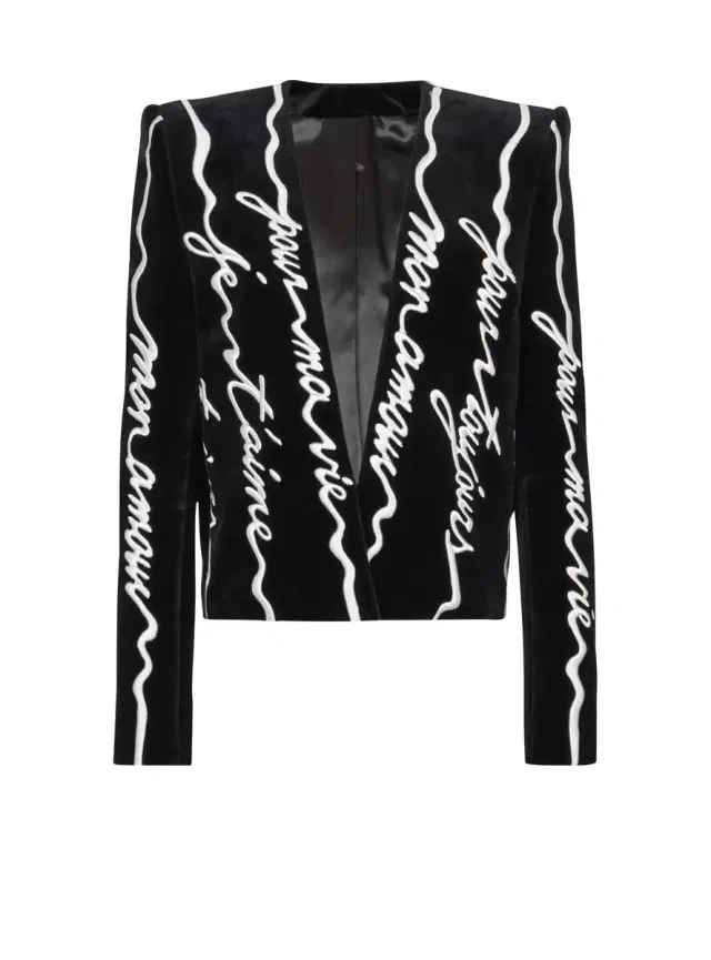 Cropped velvet jacket with all-over "Love Letter" embroidery