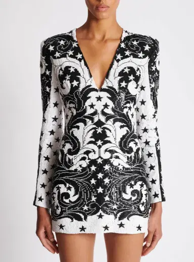 Balmain Embroidered Paisley and Star Short Dress | Thumbnail 8
