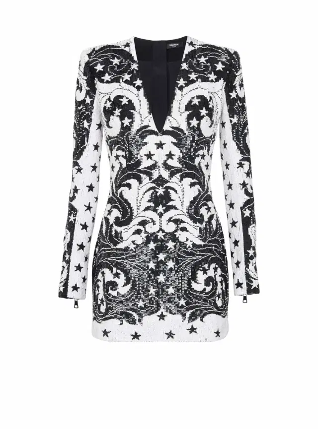Balmain Embroidered Paisley and Star Short Dress