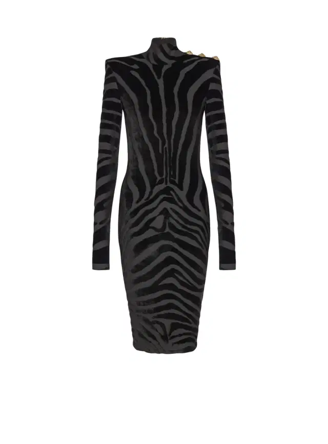 Balmain Short zebra-print velvet dress