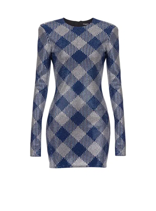 Balmain Gingham rhinestone dress