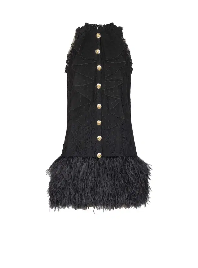 Balmain Flowing lace and feather dress