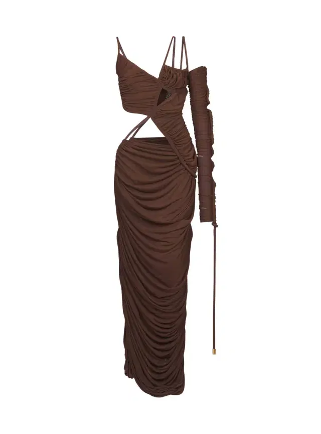 Balmain Asymmetric draped jersey maxi dress