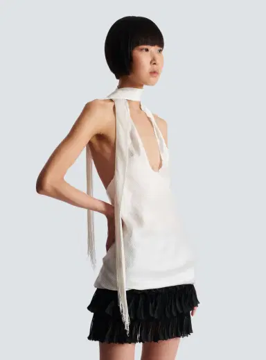 Balmain Backless fringed satin top | Thumbnail 7 Balmain Backless fringed satin top | Thumbnail 7