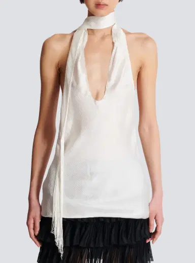 Balmain Backless fringed satin top | Thumbnail 8 Balmain Backless fringed satin top | Thumbnail 8