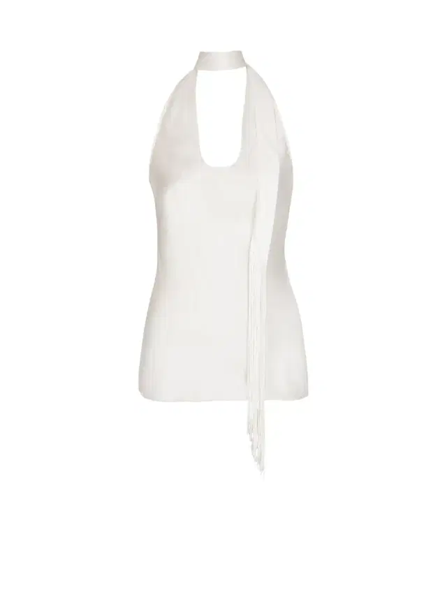 Balmain Backless fringed satin top