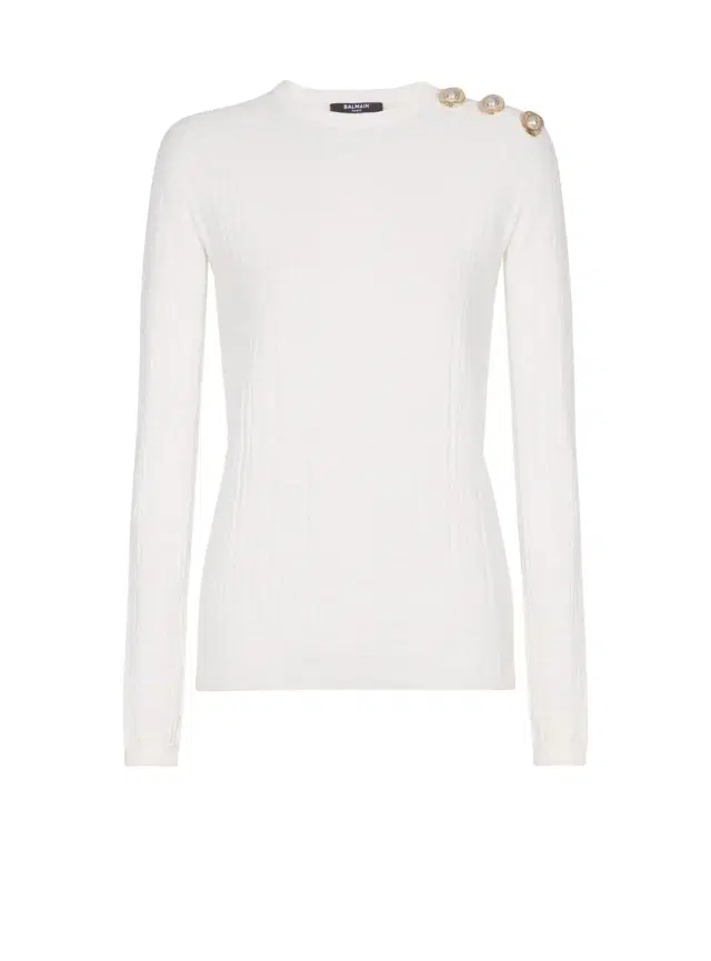 Balmain Ls 3 Btn Monogram Knit Top