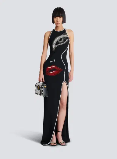 Balmain Long embroidered dress with Face motif | Thumbnail 2