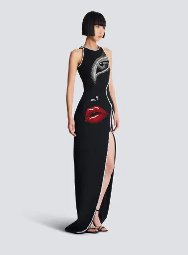 Balmain Long embroidered dress with Face motif | Thumbnail 3