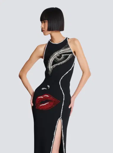 Balmain Long embroidered dress with Face motif | Thumbnail 7