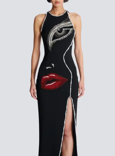 Balmain Long embroidered dress with Face motif | Thumbnail 8