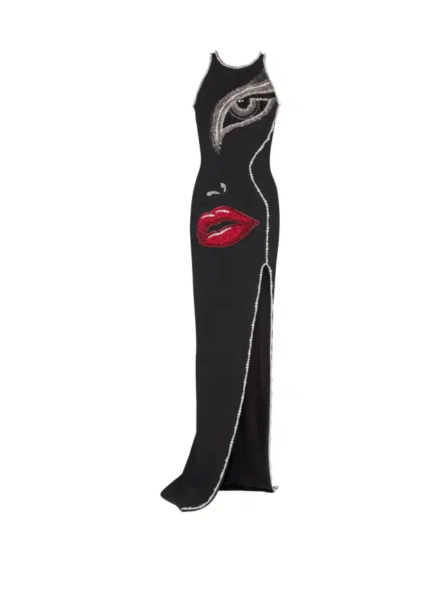 Balmain Long embroidered dress with Face motif
