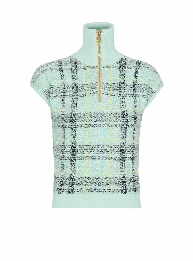 Balmain Sleeveless plaid tweed top