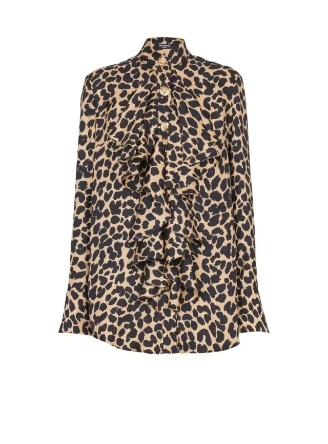 Balmain Leopard print ruffled shirt