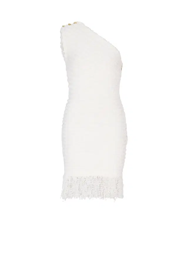 Balmain Dotted tweed one-shoulder dress