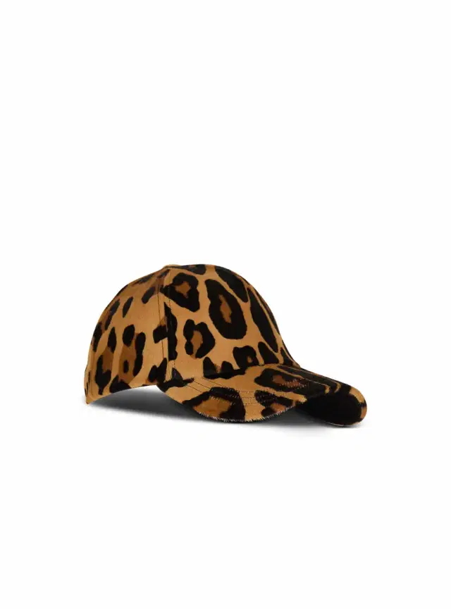 Balmain Ponyskin-style leather cap with leopard pattern