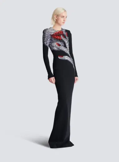 Balmain Long embroidered dress with Face motif | Thumbnail 3