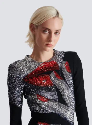 Balmain Long embroidered dress with Face motif | Thumbnail 5