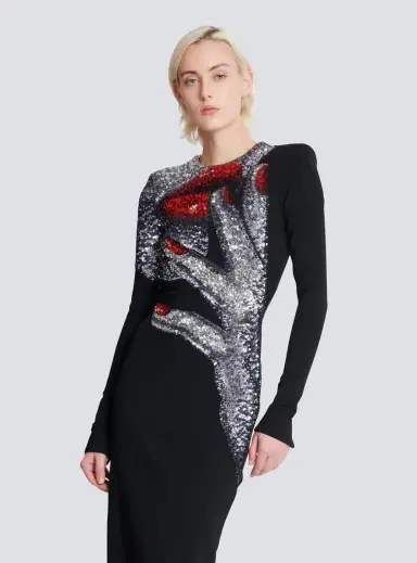 Balmain Long embroidered dress with Face motif | Thumbnail 7