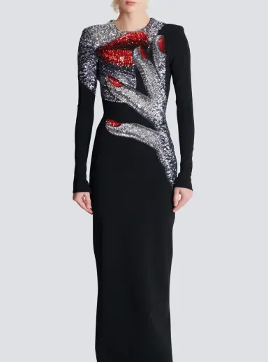 Balmain Long embroidered dress with Face motif | Thumbnail 8