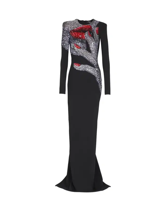 Balmain Long embroidered dress with Face motif
