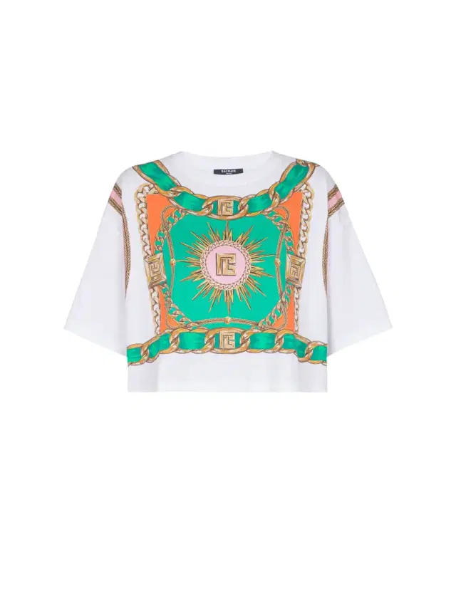 Balmain Cropped T-shirt with  Foulard print
