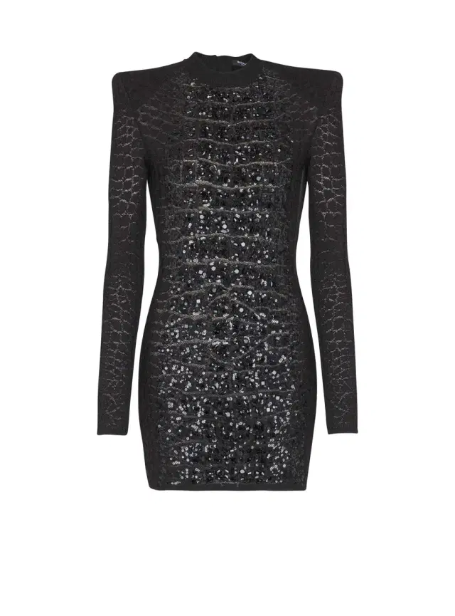 Balmain Short sequin dress in crocodile knit