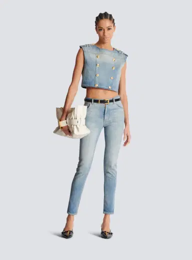 Balmain Buttoned Light Blue Denim Top | Thumbnail 2