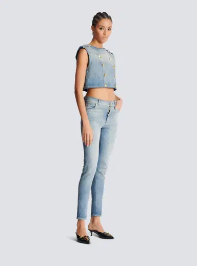 Balmain Buttoned Light Blue Denim Top | Thumbnail 3