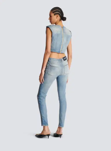 Balmain Buttoned Light Blue Denim Top | Thumbnail 4