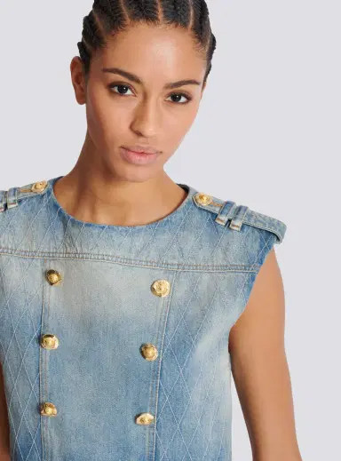 Balmain Buttoned Light Blue Denim Top | Thumbnail 5
