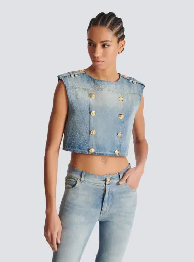 Balmain Buttoned Light Blue Denim Top | Thumbnail 7