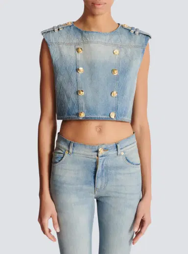 Balmain Buttoned Light Blue Denim Top | Thumbnail 8