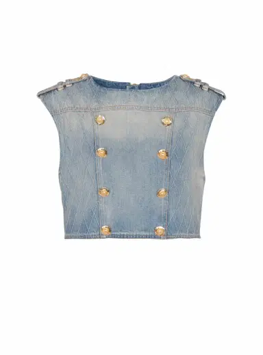 Balmain Buttoned Light Blue Denim Top | Thumbnail 1