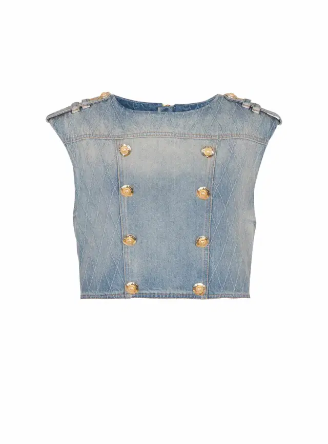 Balmain Buttoned Light Blue Denim Top