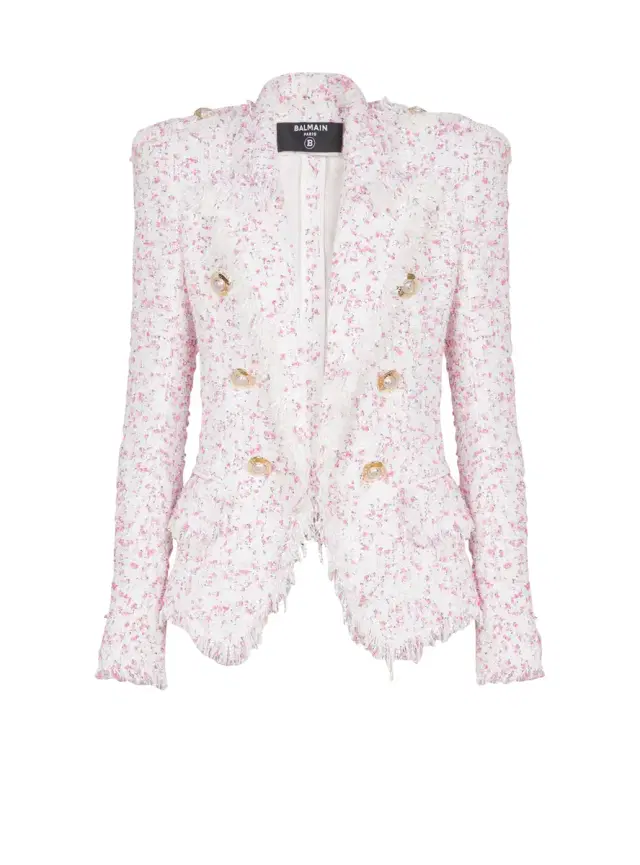Balmain 6 Buttons Fitted Polka Dot Tweed Jacket