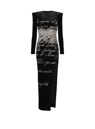 Balmain Long-sleeve love letter embroidered slit maxi dress | Thumbnail 1