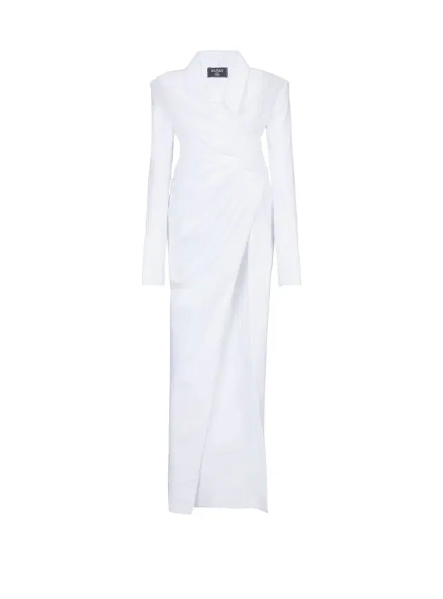 Balmain Long-sleeved poplin bustier dress